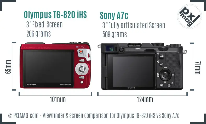 Olympus TG-820 iHS vs Sony A7c Screen and Viewfinder comparison