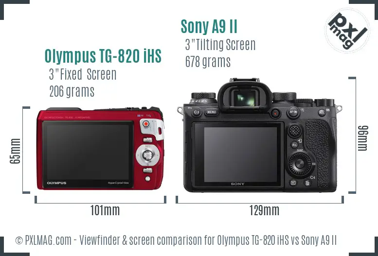 Olympus TG-820 iHS vs Sony A9 II Screen and Viewfinder comparison