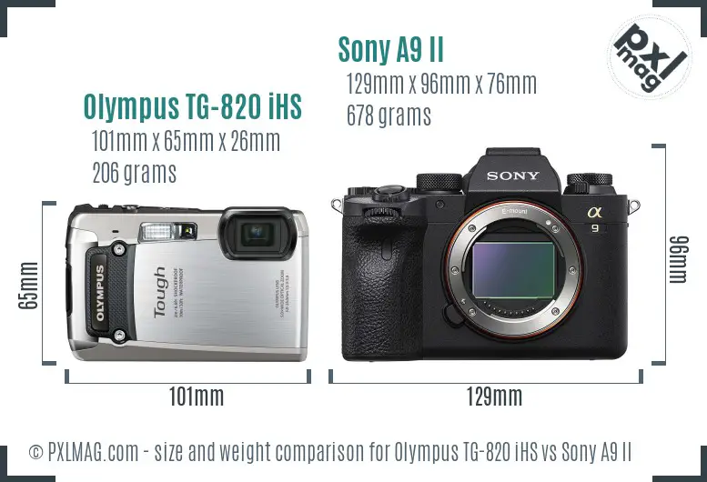 Olympus TG-820 iHS vs Sony A9 II size comparison