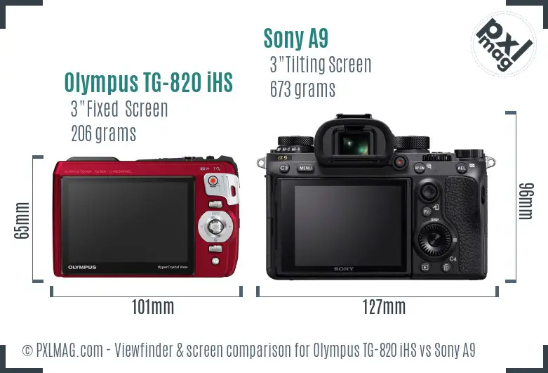 Olympus TG-820 iHS vs Sony A9 Screen and Viewfinder comparison