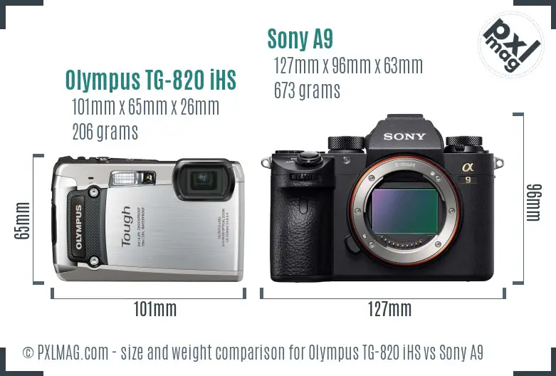 Olympus TG-820 iHS vs Sony A9 size comparison