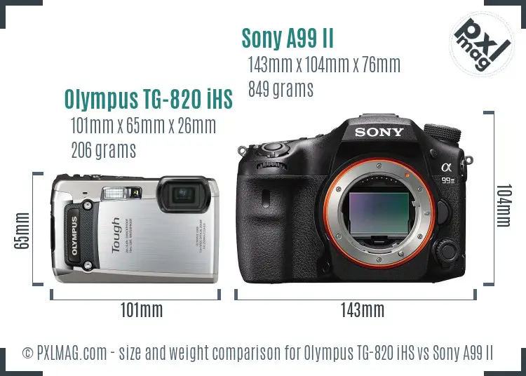 Olympus TG-820 iHS vs Sony A99 II size comparison