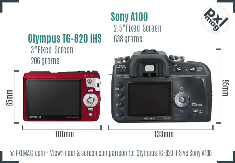 Olympus TG-820 iHS vs Sony A100 Screen and Viewfinder comparison