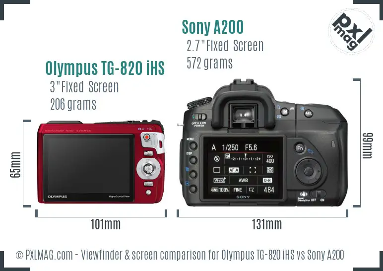 Olympus TG-820 iHS vs Sony A200 Screen and Viewfinder comparison