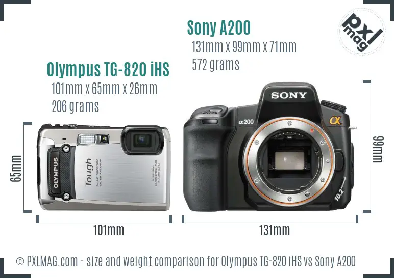 Olympus TG-820 iHS vs Sony A200 size comparison