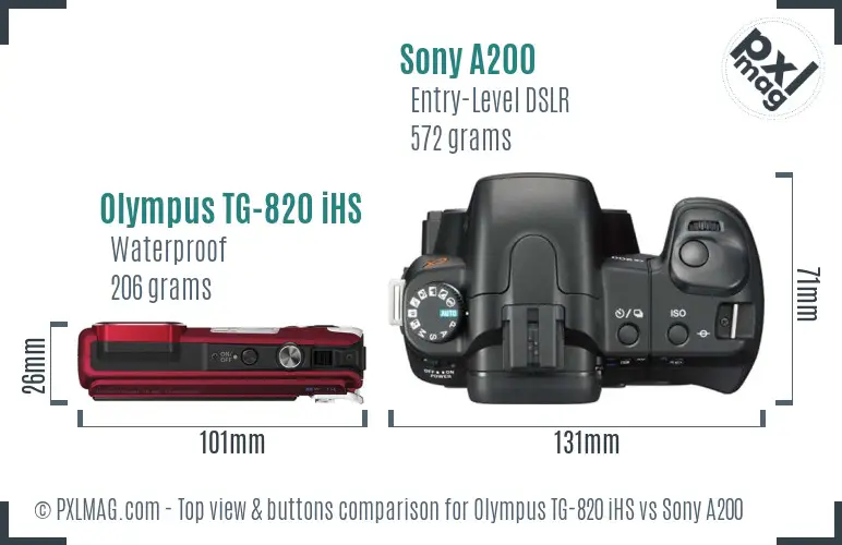 Olympus TG-820 iHS vs Sony A200 top view buttons comparison