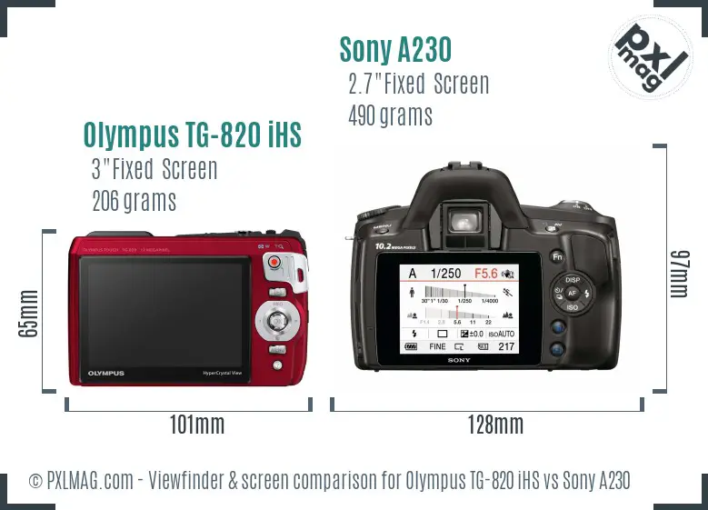 Olympus TG-820 iHS vs Sony A230 Screen and Viewfinder comparison