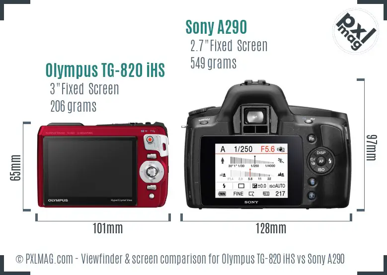 Olympus TG-820 iHS vs Sony A290 Screen and Viewfinder comparison