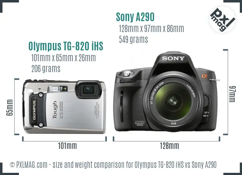 Olympus TG-820 iHS vs Sony A290 size comparison