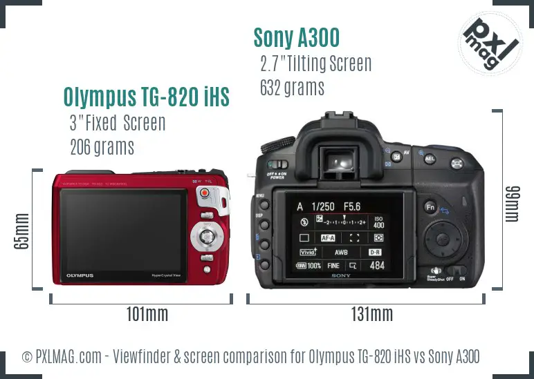 Olympus TG-820 iHS vs Sony A300 Screen and Viewfinder comparison