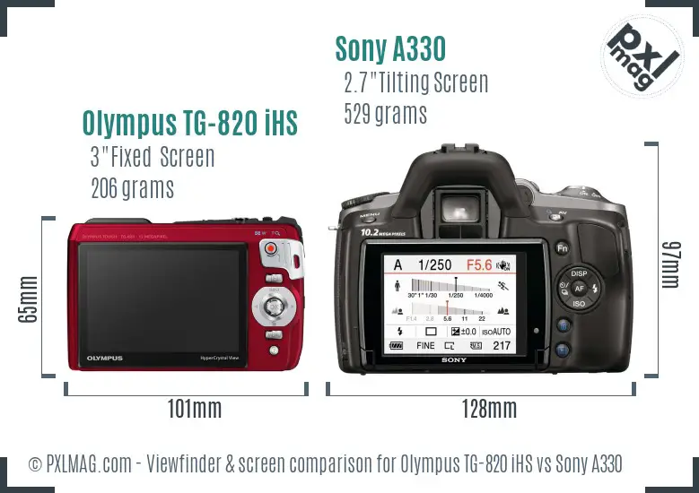 Olympus TG-820 iHS vs Sony A330 Screen and Viewfinder comparison