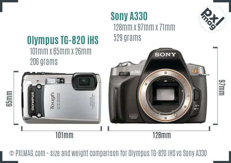 Olympus TG-820 iHS vs Sony A330 size comparison