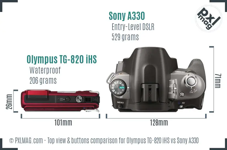 Olympus TG-820 iHS vs Sony A330 top view buttons comparison
