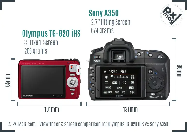 Olympus TG-820 iHS vs Sony A350 Screen and Viewfinder comparison