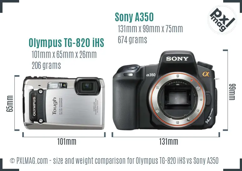 Olympus TG-820 iHS vs Sony A350 size comparison