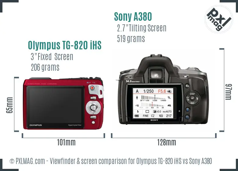 Olympus TG-820 iHS vs Sony A380 Screen and Viewfinder comparison