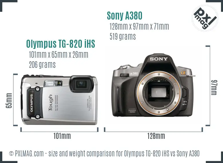 Olympus TG-820 iHS vs Sony A380 size comparison