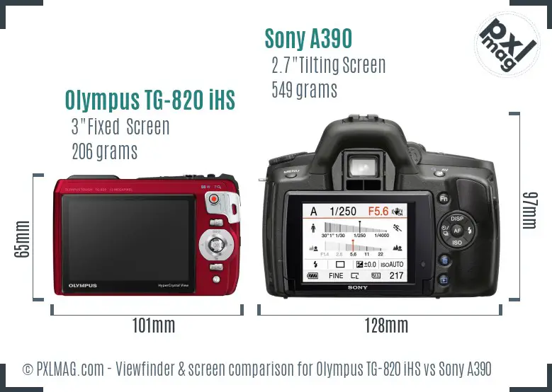 Olympus TG-820 iHS vs Sony A390 Screen and Viewfinder comparison