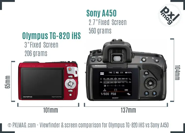 Olympus TG-820 iHS vs Sony A450 Screen and Viewfinder comparison