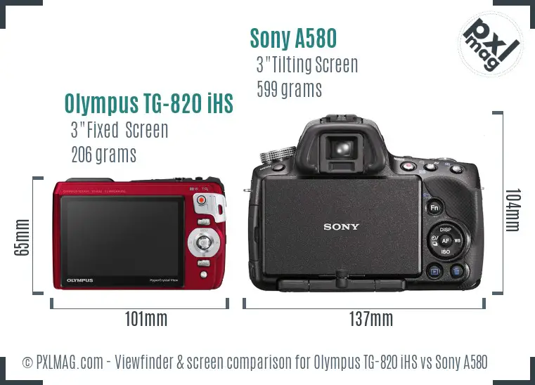 Olympus TG-820 iHS vs Sony A580 Screen and Viewfinder comparison