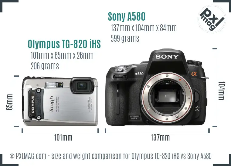 Olympus TG-820 iHS vs Sony A580 size comparison