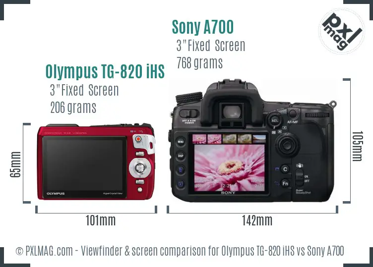 Olympus TG-820 iHS vs Sony A700 Screen and Viewfinder comparison