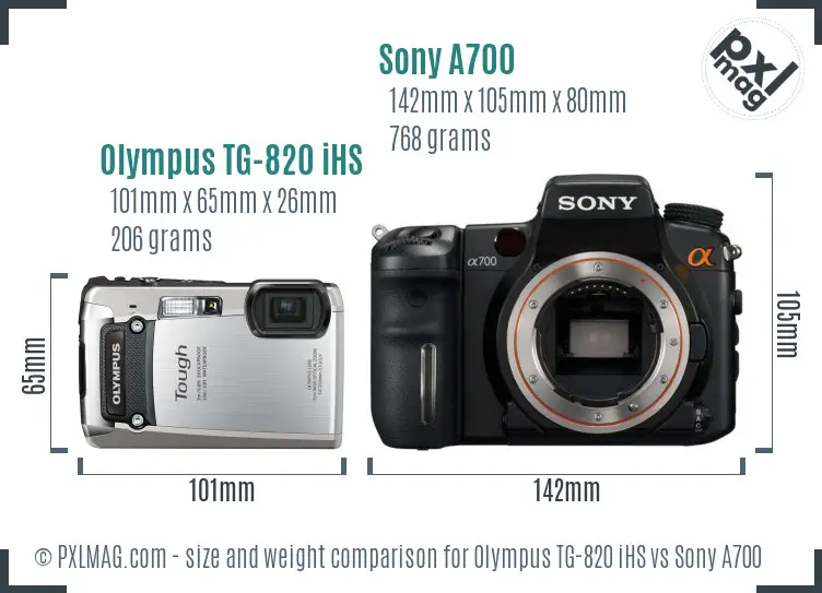 Olympus TG-820 iHS vs Sony A700 size comparison