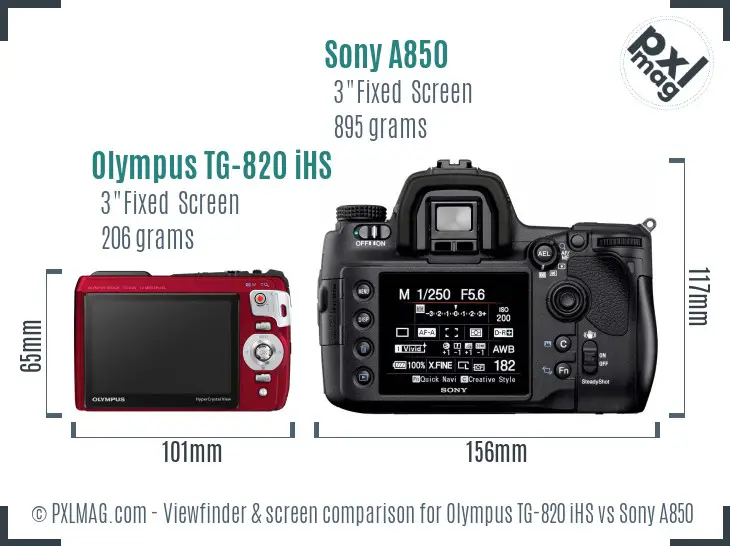 Olympus TG-820 iHS vs Sony A850 Screen and Viewfinder comparison
