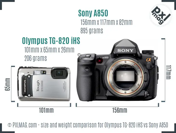 Olympus TG-820 iHS vs Sony A850 size comparison