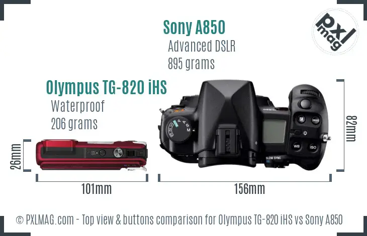 Olympus TG-820 iHS vs Sony A850 top view buttons comparison