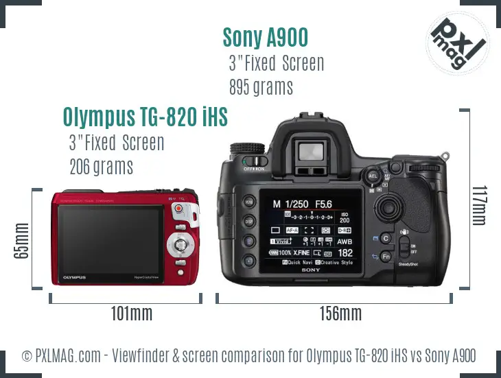 Olympus TG-820 iHS vs Sony A900 Screen and Viewfinder comparison