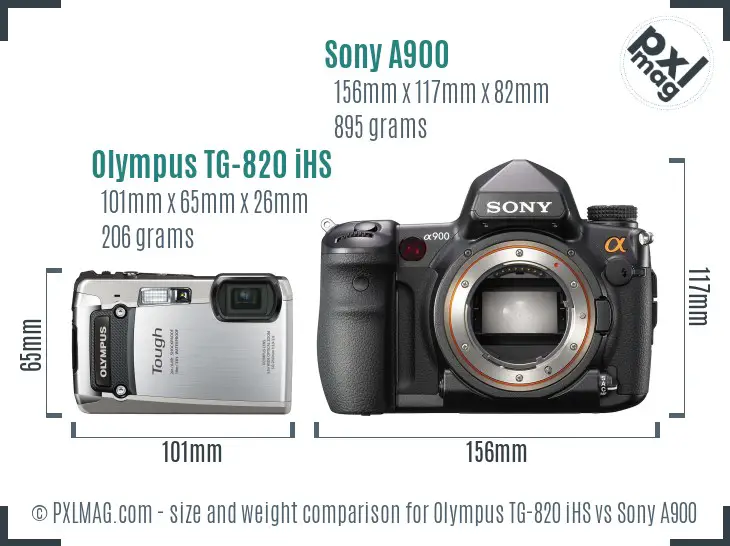 Olympus TG-820 iHS vs Sony A900 size comparison