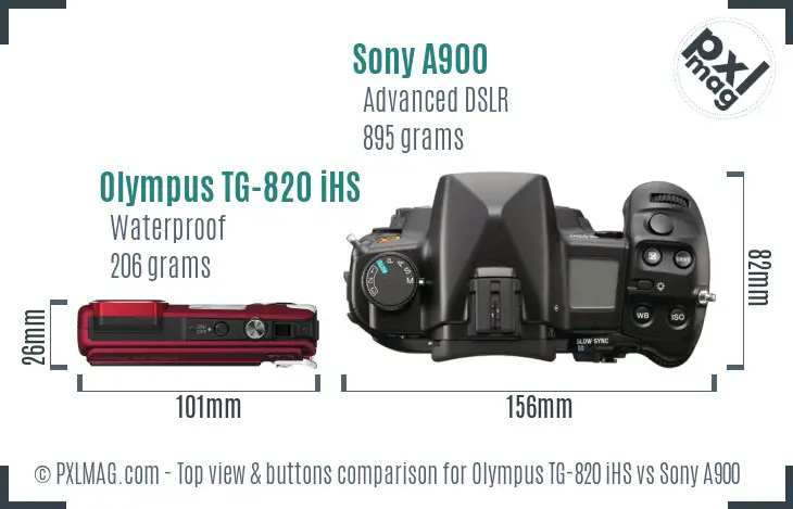 Olympus TG-820 iHS vs Sony A900 top view buttons comparison