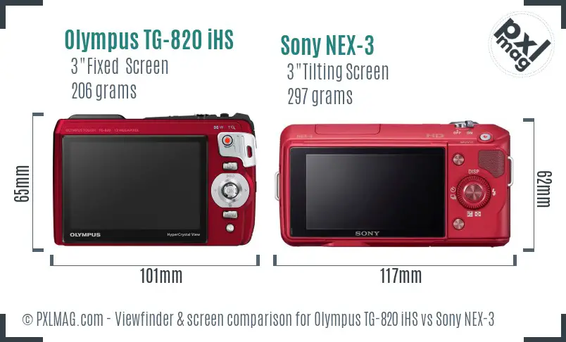 Olympus TG-820 iHS vs Sony NEX-3 Screen and Viewfinder comparison