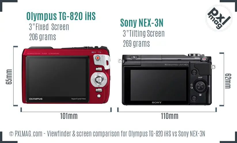 Olympus TG-820 iHS vs Sony NEX-3N Screen and Viewfinder comparison