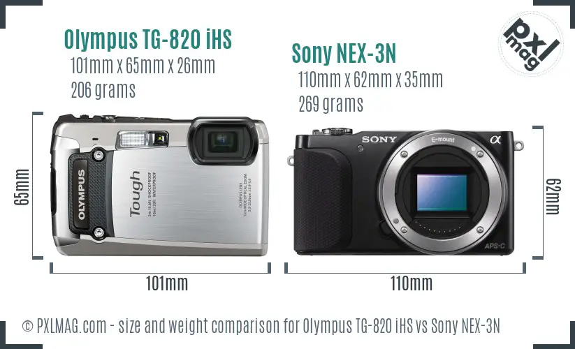 Olympus TG-820 iHS vs Sony NEX-3N size comparison