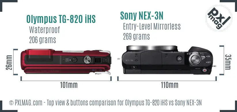 Olympus TG-820 iHS vs Sony NEX-3N top view buttons comparison