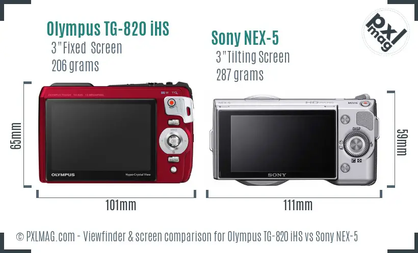 Olympus TG-820 iHS vs Sony NEX-5 Screen and Viewfinder comparison