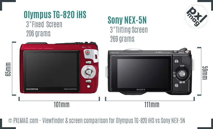 Olympus TG-820 iHS vs Sony NEX-5N Screen and Viewfinder comparison