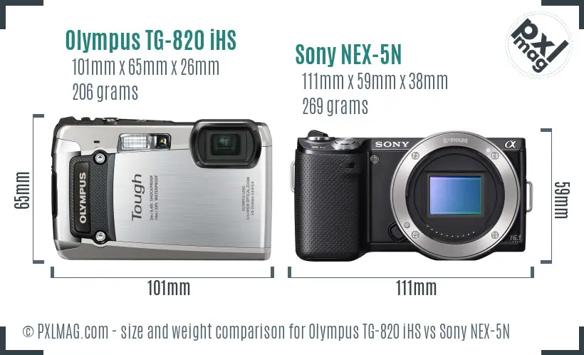Olympus TG-820 iHS vs Sony NEX-5N size comparison
