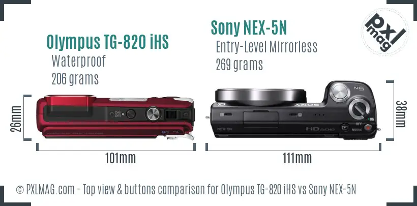 Olympus TG-820 iHS vs Sony NEX-5N top view buttons comparison