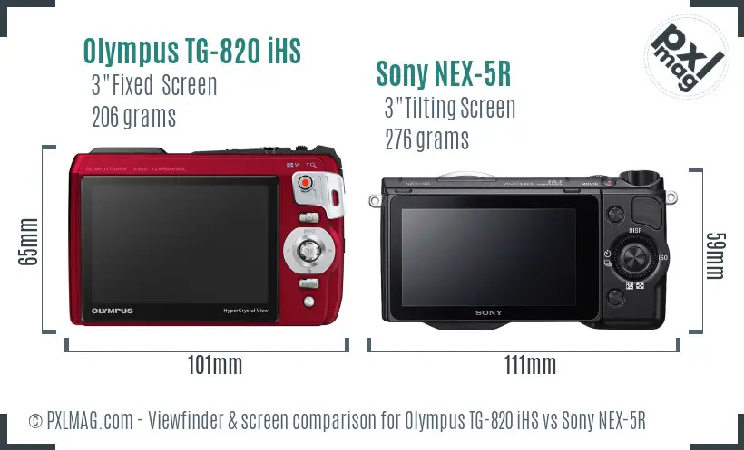 Olympus TG-820 iHS vs Sony NEX-5R Screen and Viewfinder comparison