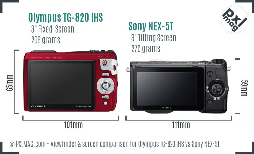 Olympus TG-820 iHS vs Sony NEX-5T Screen and Viewfinder comparison