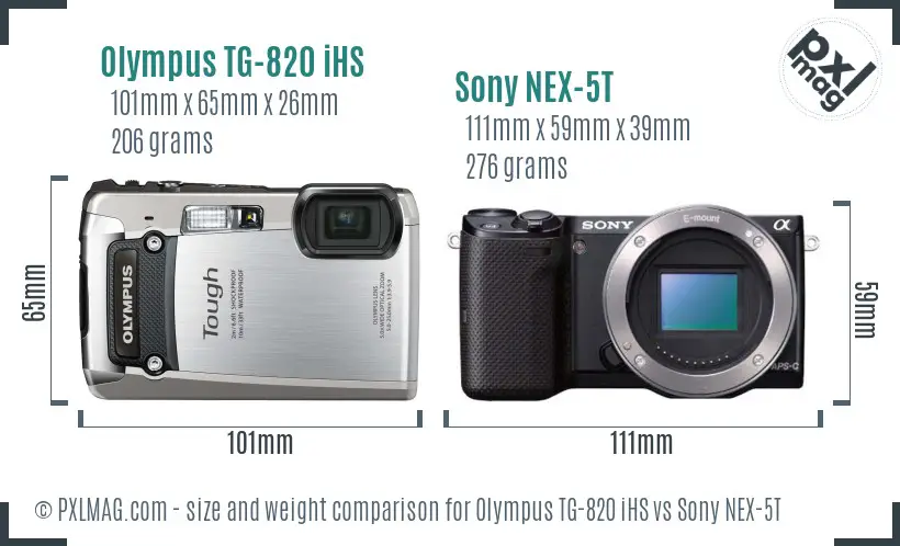 Olympus TG-820 iHS vs Sony NEX-5T size comparison