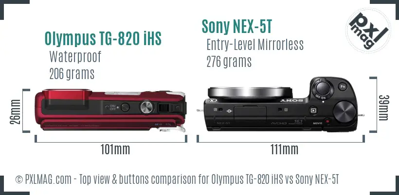 Olympus TG-820 iHS vs Sony NEX-5T top view buttons comparison