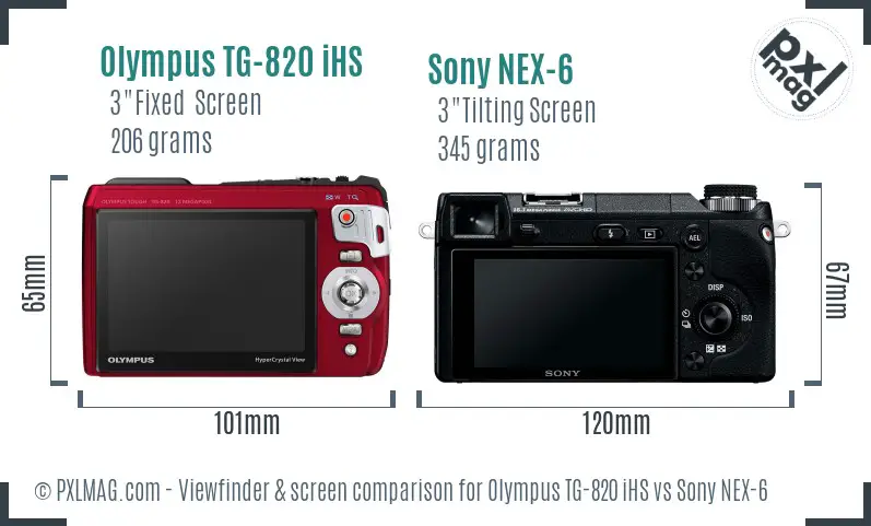 Olympus TG-820 iHS vs Sony NEX-6 Screen and Viewfinder comparison