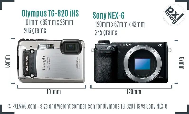 Olympus TG-820 iHS vs Sony NEX-6 size comparison