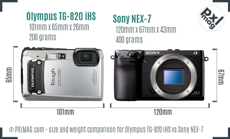 Olympus TG-820 iHS vs Sony NEX-7 size comparison