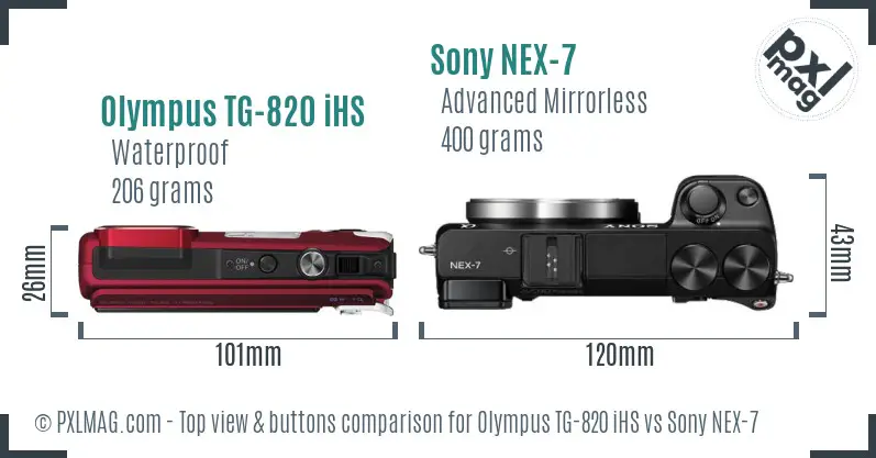 Olympus TG-820 iHS vs Sony NEX-7 top view buttons comparison