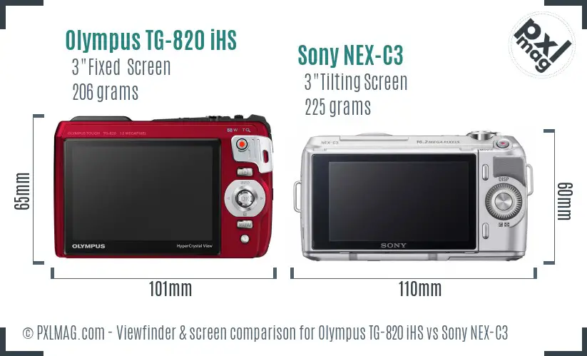 Olympus TG-820 iHS vs Sony NEX-C3 Screen and Viewfinder comparison